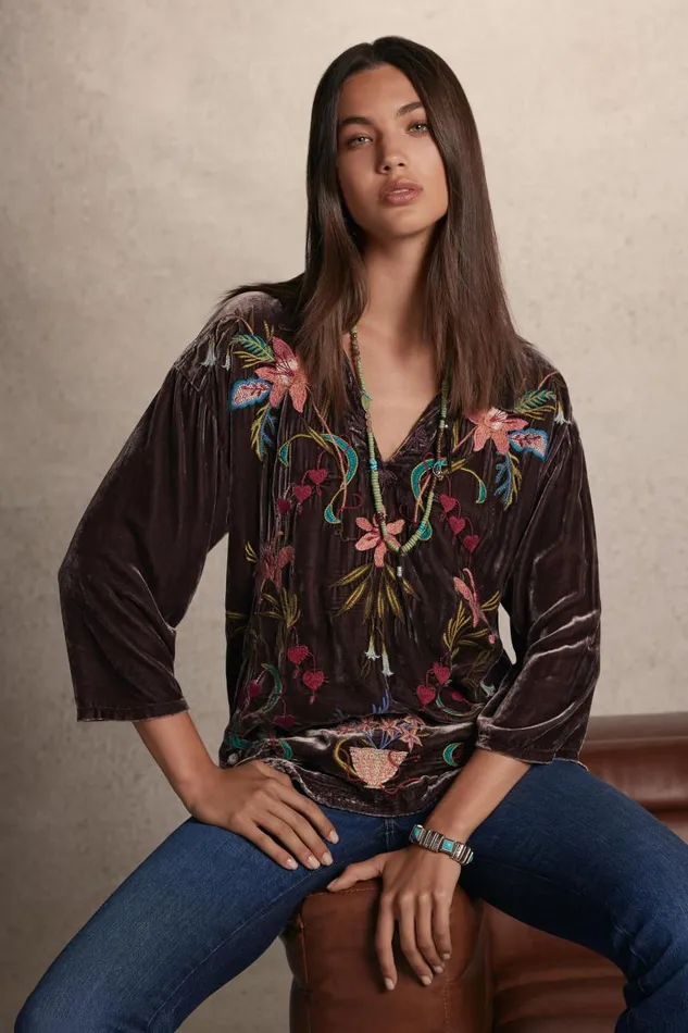 Women Tops Johnny Was VELVET POPOVER SHIRT Coffee Bean Women Tops Johnny Was VELVET POPOVER SHIRT Coffee Bean