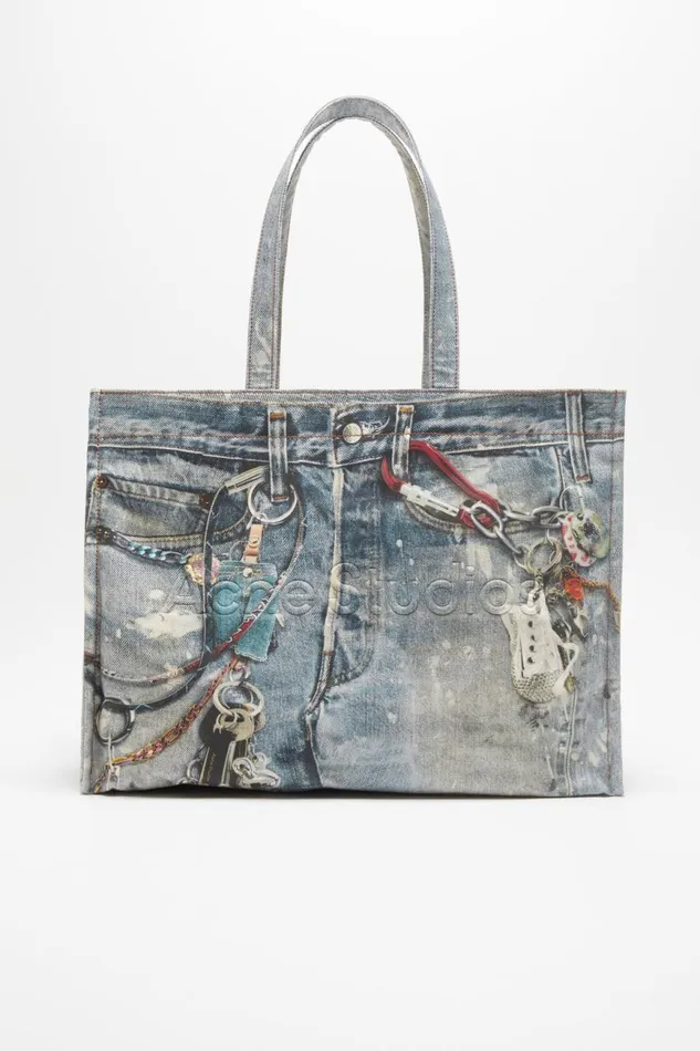 Women Tote Bag Printed Mid Blue Acne Studios Bags