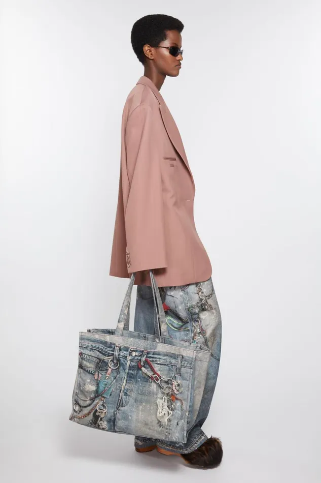 Women Tote Bag Printed Mid Blue Acne Studios Bags