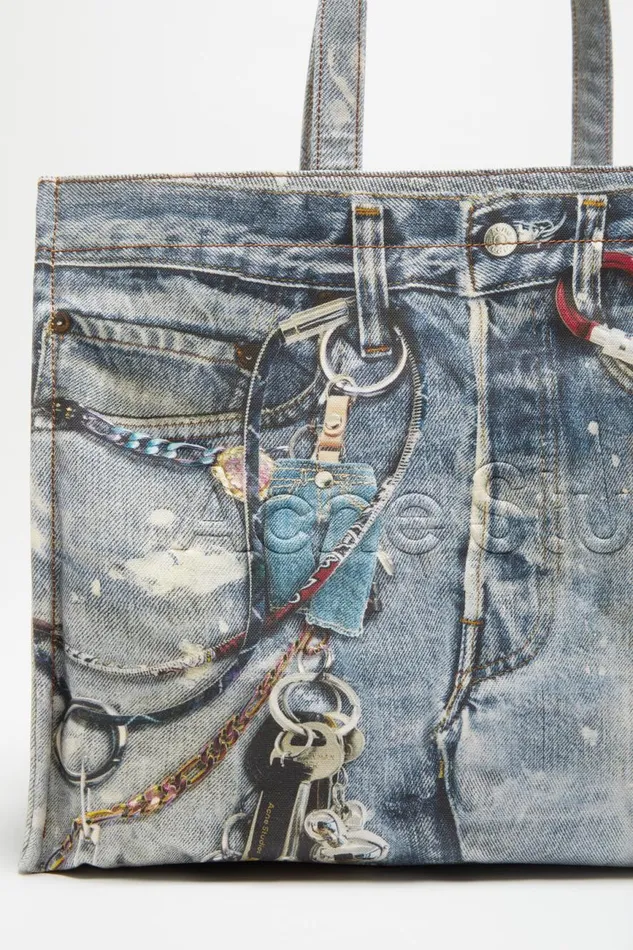 Women Tote Bag Printed Mid Blue Acne Studios Bags