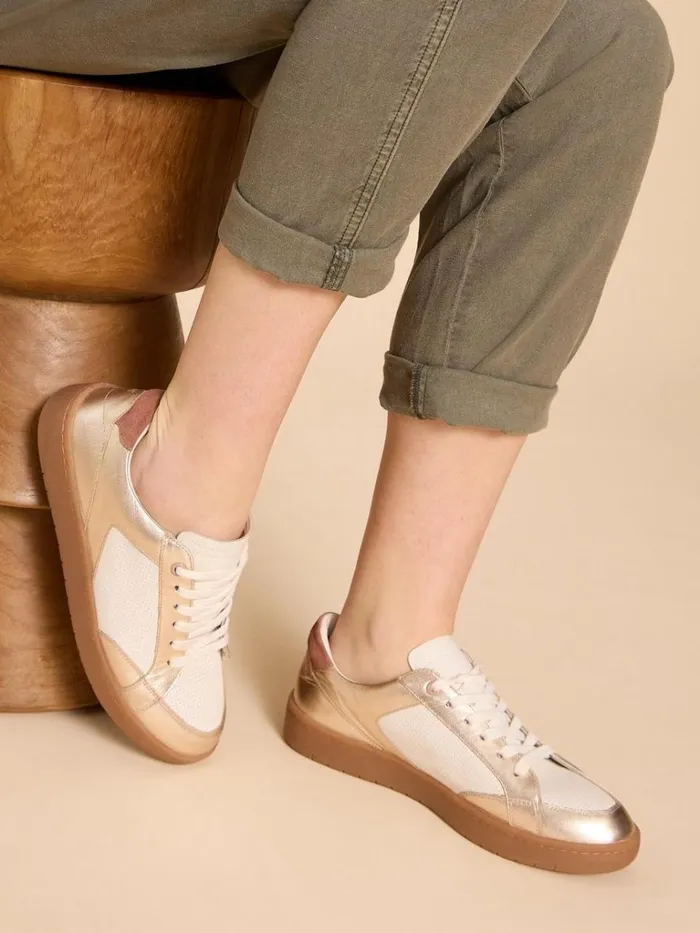Women TRAINERS White Stuff Dahlia Leather Trainer Gold Tone Metallic