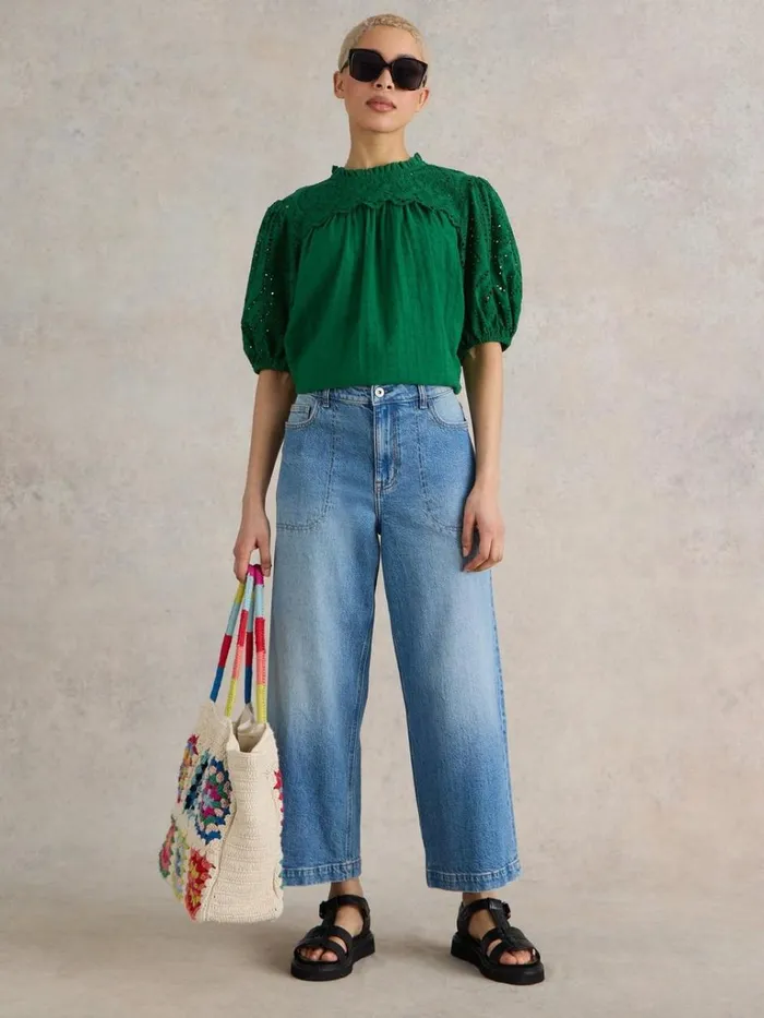 Women TROUSERS White Stuff Tia Wide Leg Crop Jean Mid Denim