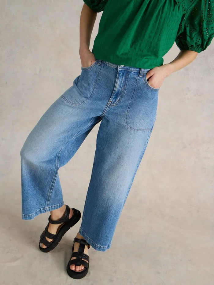 Women TROUSERS White Stuff Tia Wide Leg Crop Jean Mid Denim Women TROUSERS White Stuff Tia Wide Leg Crop Jean Mid Denim