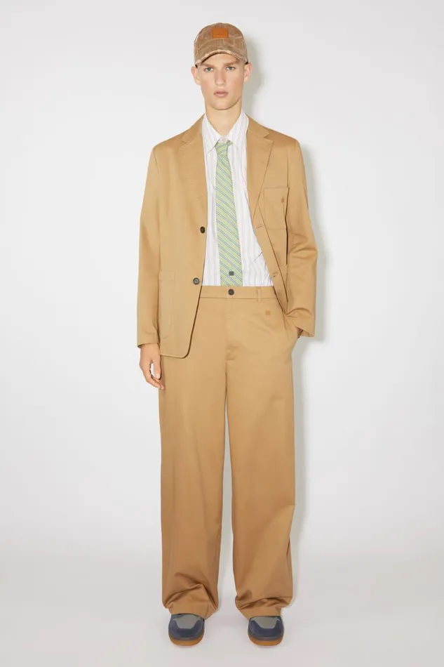 Women Twill Cotton Tailored Jacket Camel Brown Acne Studios Outerwear