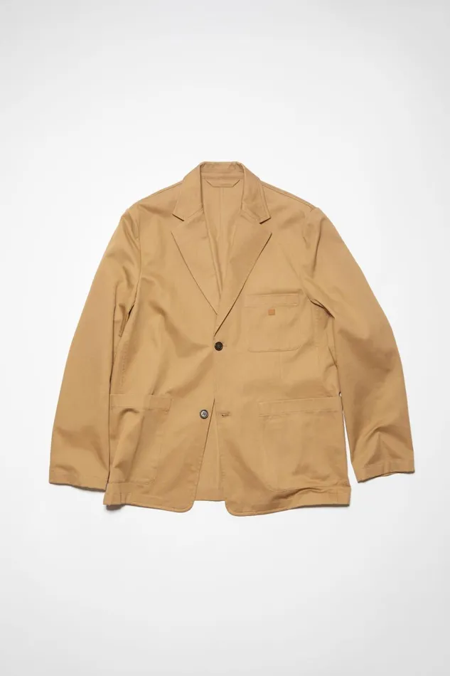 Women Twill Cotton Tailored Jacket Camel Brown Acne Studios Outerwear