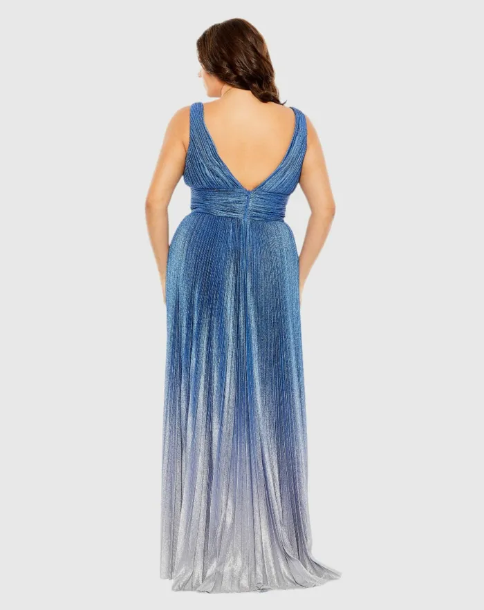 Women VNeck Ombre Pleated Gown Sapphire Ombre Plus Size Dresses Mac Duggal Women VNeck Ombre Pleated Gown Sapphire Ombre Plus Size Dresses Mac Duggal