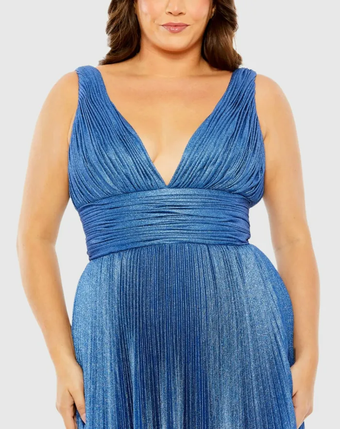 Women VNeck Ombre Pleated Gown Sapphire Ombre Plus Size Dresses Mac Duggal Women VNeck Ombre Pleated Gown Sapphire Ombre Plus Size Dresses Mac Duggal