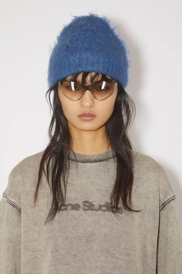 Women Wool Mohair Beanie Denim Blue Acne Studios Hats