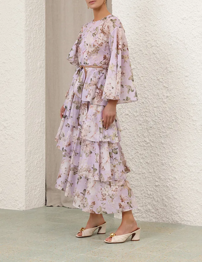 Women Zimmermann Clothing Acacia Asymmetric Midi Dress Lilac Floral