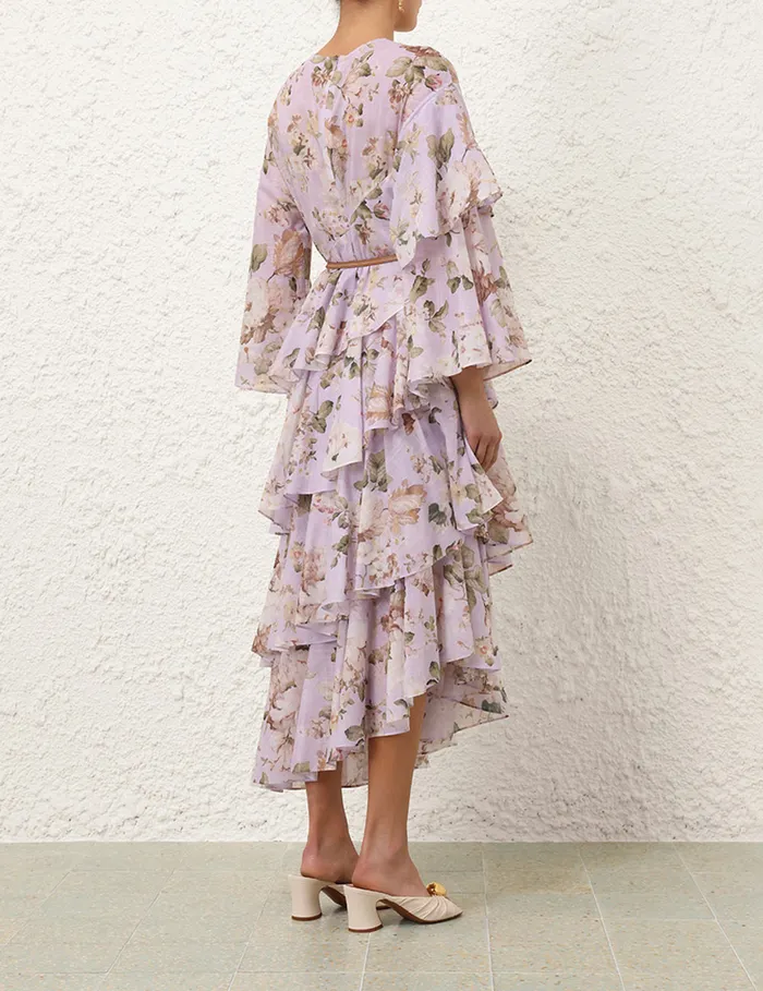 Women Zimmermann Clothing Acacia Asymmetric Midi Dress Lilac Floral