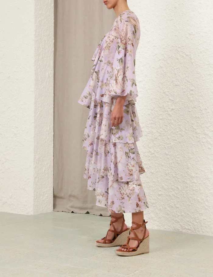Women Zimmermann Clothing Acacia Asymmetric Midi Dress Lilac Floral