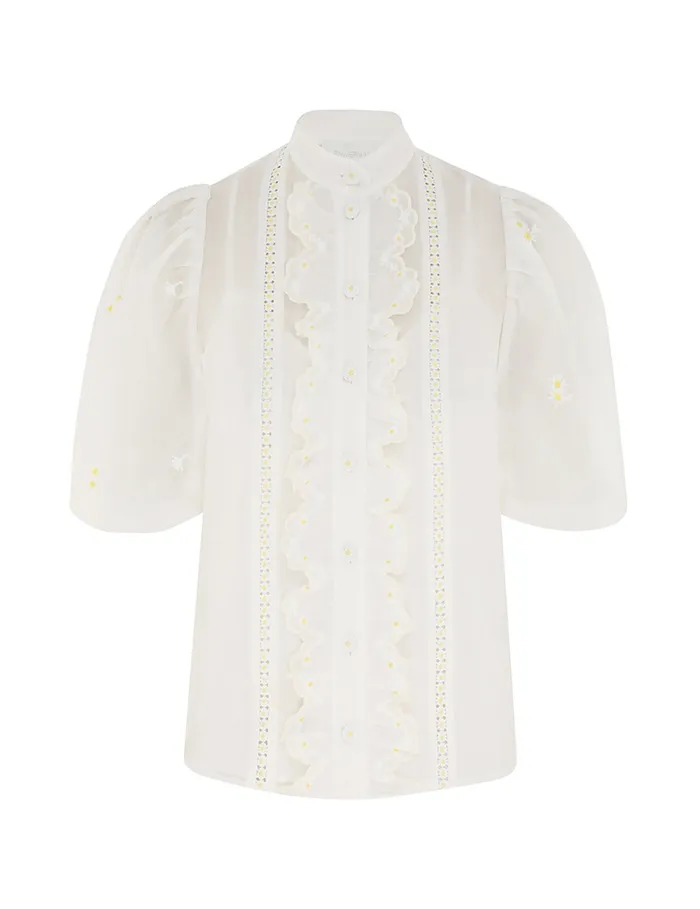 Women Zimmermann Clothing Acacia Embroidered Blouse Ivory
