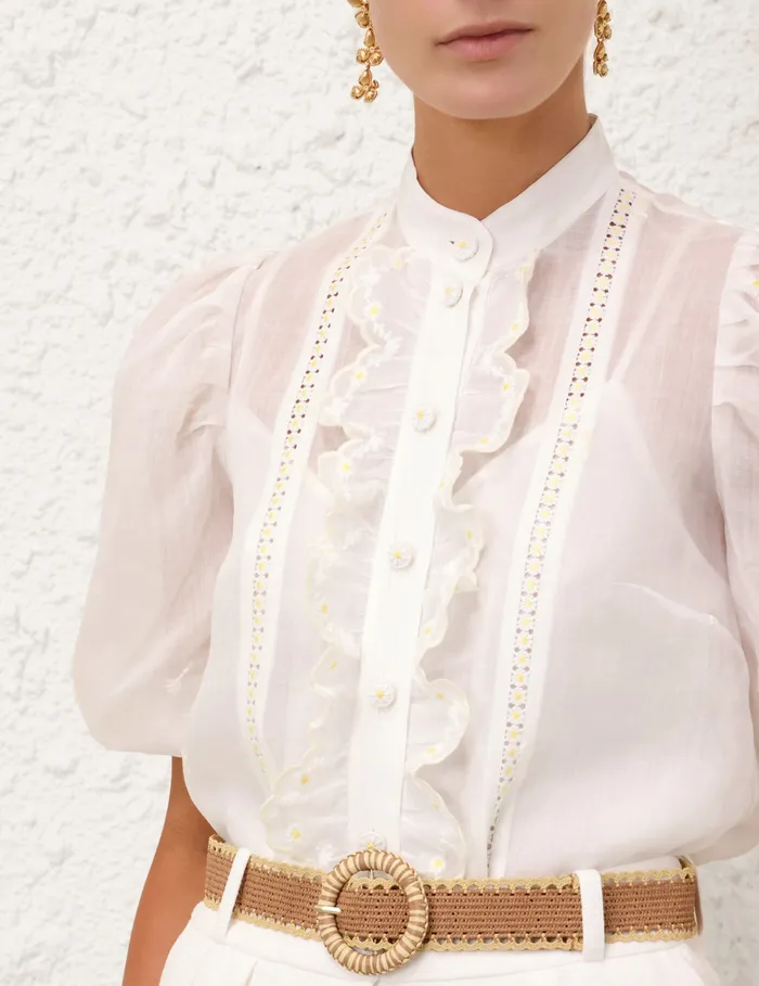 Women Zimmermann Clothing Acacia Embroidered Blouse Ivory