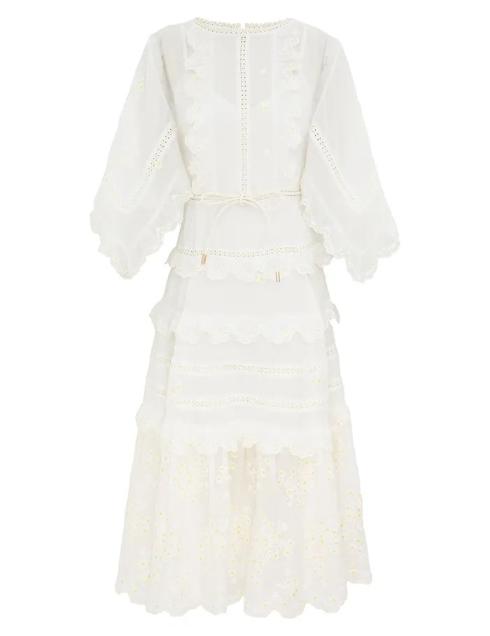 Women Zimmermann Clothing Acacia Embroidered Midi Dress Ivory