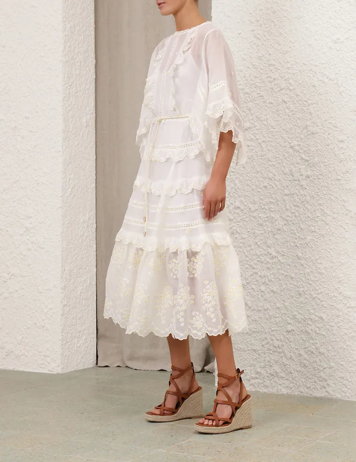 Women Zimmermann Clothing Acacia Embroidered Midi Dress Ivory