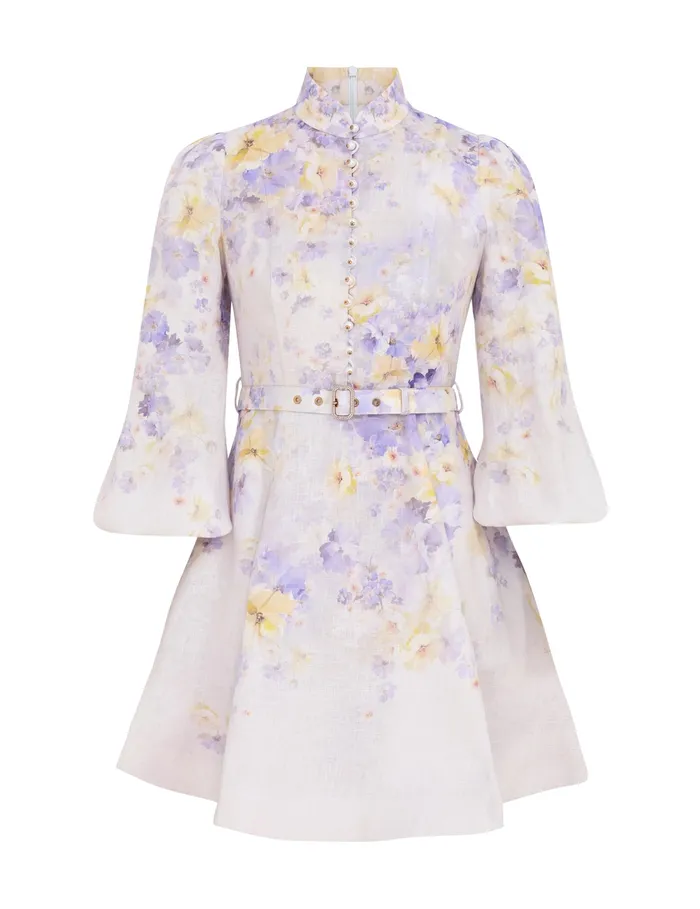 Women Zimmermann Clothing Crush Buttoned Mini Dress Lilac Floral