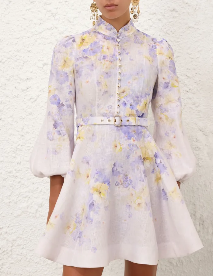Women Zimmermann Clothing Crush Buttoned Mini Dress Lilac Floral