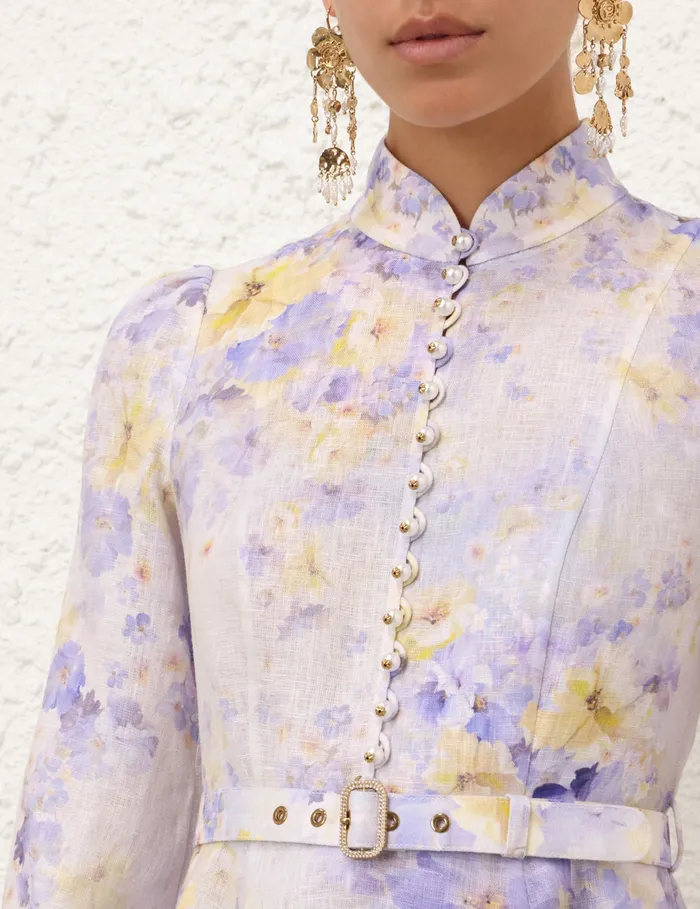 Women Zimmermann Clothing Crush Buttoned Mini Dress Lilac Floral