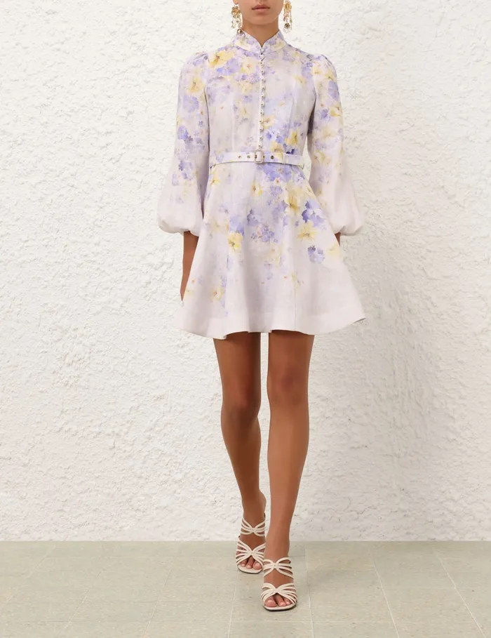 Women Zimmermann Clothing Crush Buttoned Mini Dress Lilac Floral