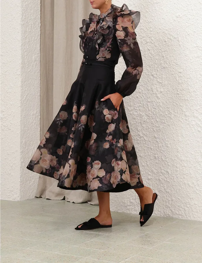 Women Zimmermann Clothing Crush Frill Sleeve Blouse Black Floral