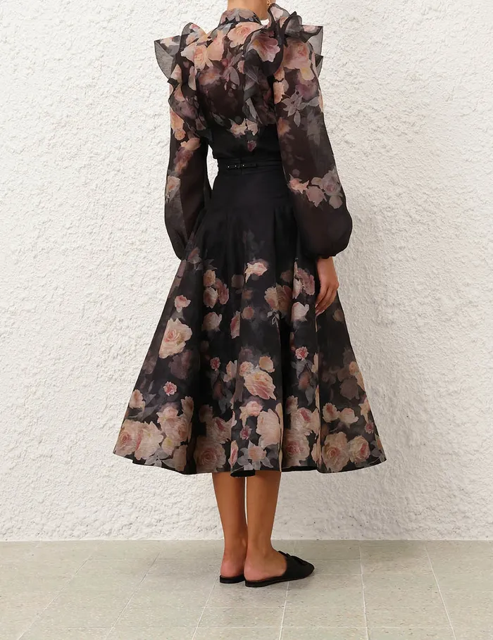 Women Zimmermann Clothing Crush Frill Sleeve Blouse Black Floral