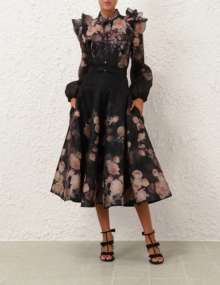 Women Zimmermann Clothing Crush Frill Sleeve Blouse Black Floral