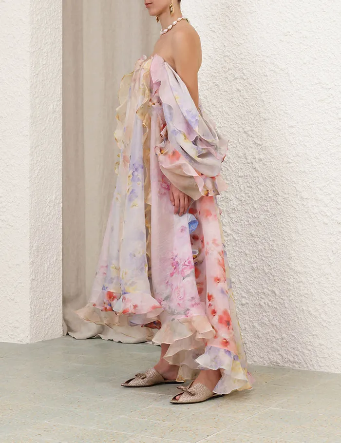 Women Zimmermann Clothing Crush Strapless Ruffle Dress Spliced Floral