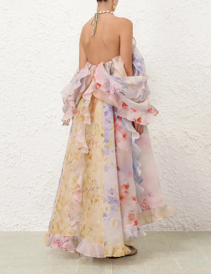 Women Zimmermann Clothing Crush Strapless Ruffle Dress Spliced Floral