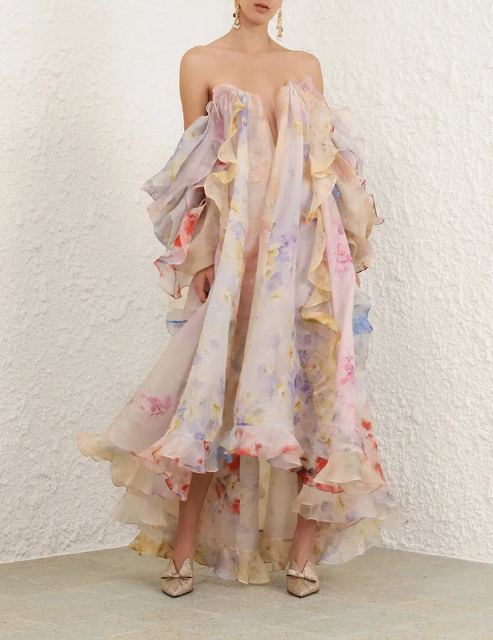 Women Zimmermann Clothing Crush Strapless Ruffle Dress Spliced Floral