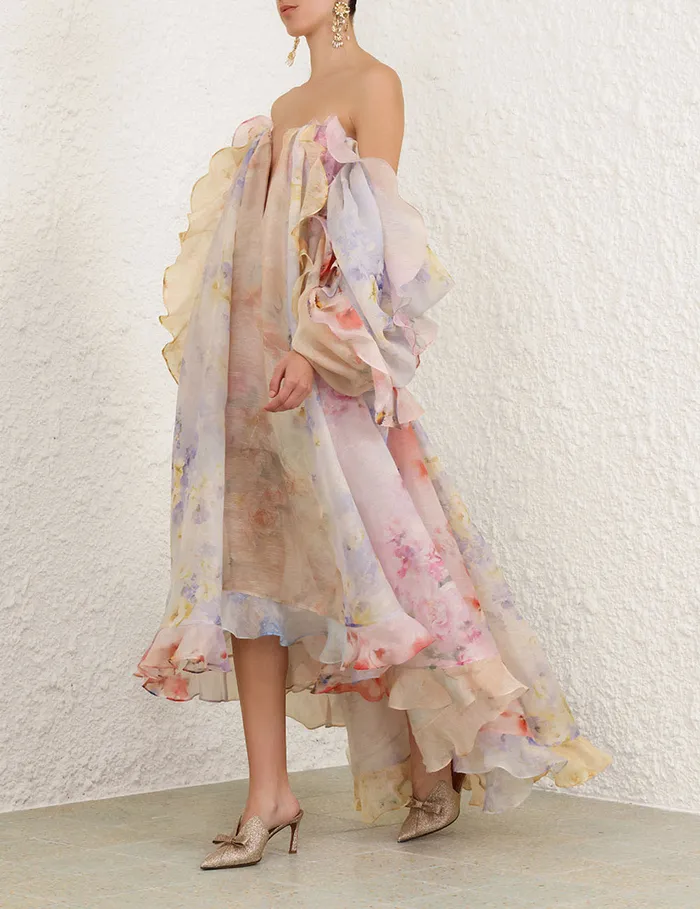 Women Zimmermann Clothing Crush Strapless Ruffle Dress Spliced Floral
