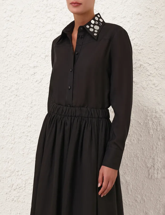 Women Zimmermann Clothing Eden Mirror Shirt Blacksilver
