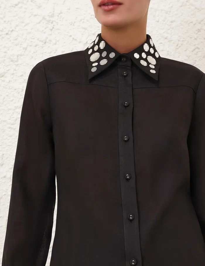 Women Zimmermann Clothing Eden Mirror Shirt Blacksilver