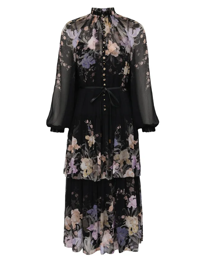 Women Zimmermann Clothing Eden Tiered Midi Dress Iris Sherbet