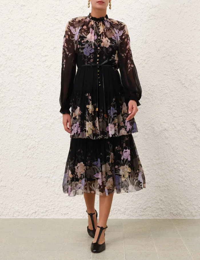 Women Zimmermann Clothing Eden Tiered Midi Dress Iris Sherbet