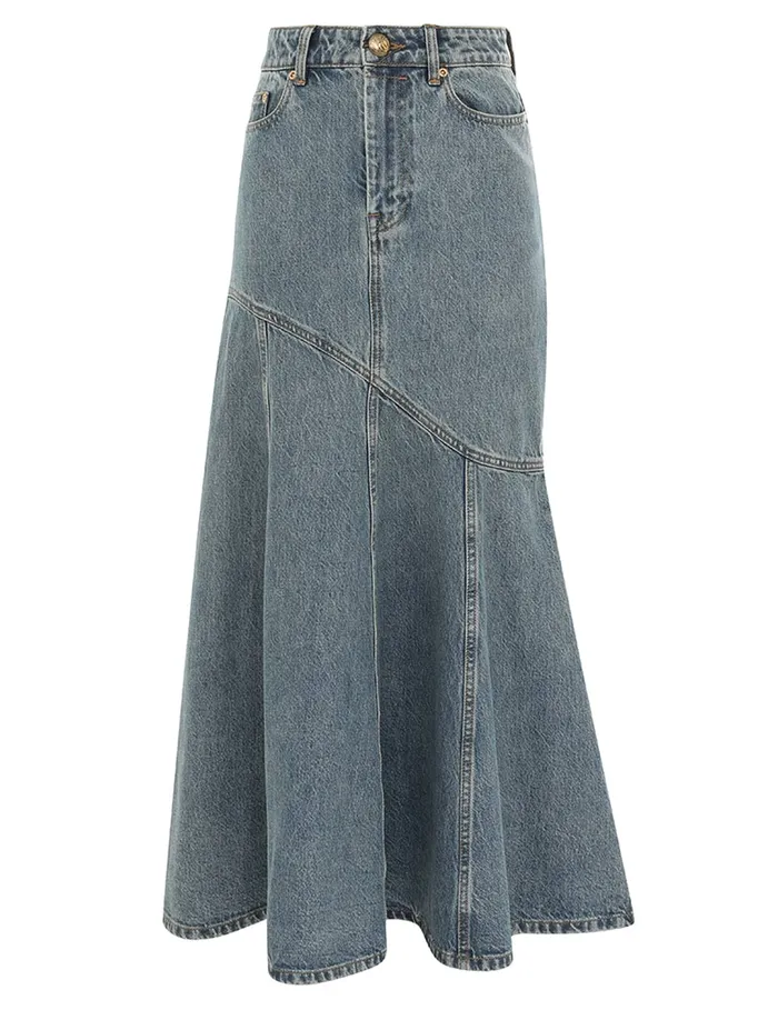 Women Zimmermann Clothing Illustration Denim Midi Skirt Neptune