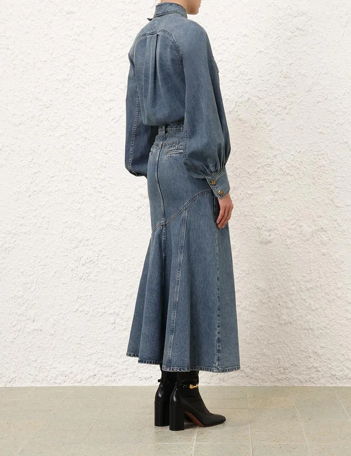 Women Zimmermann Clothing Illustration Denim Midi Skirt Neptune
