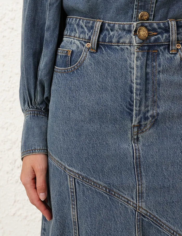 Women Zimmermann Clothing Illustration Denim Midi Skirt Neptune