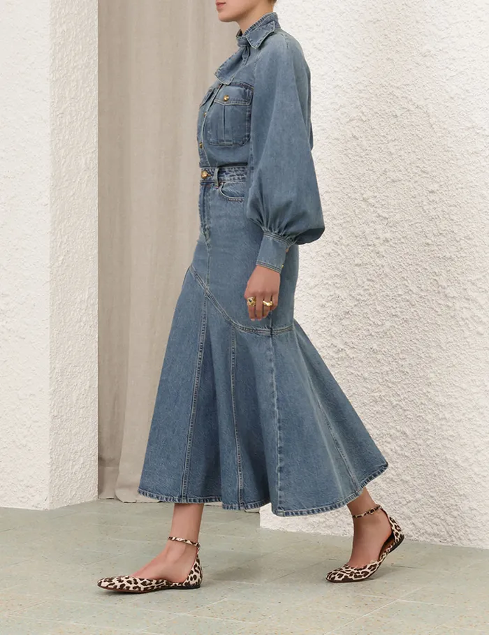 Women Zimmermann Clothing Illustration Denim Midi Skirt Neptune