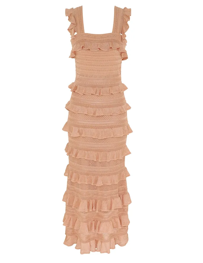 Women Zimmermann Clothing Illustration Frilled Dress Champagne