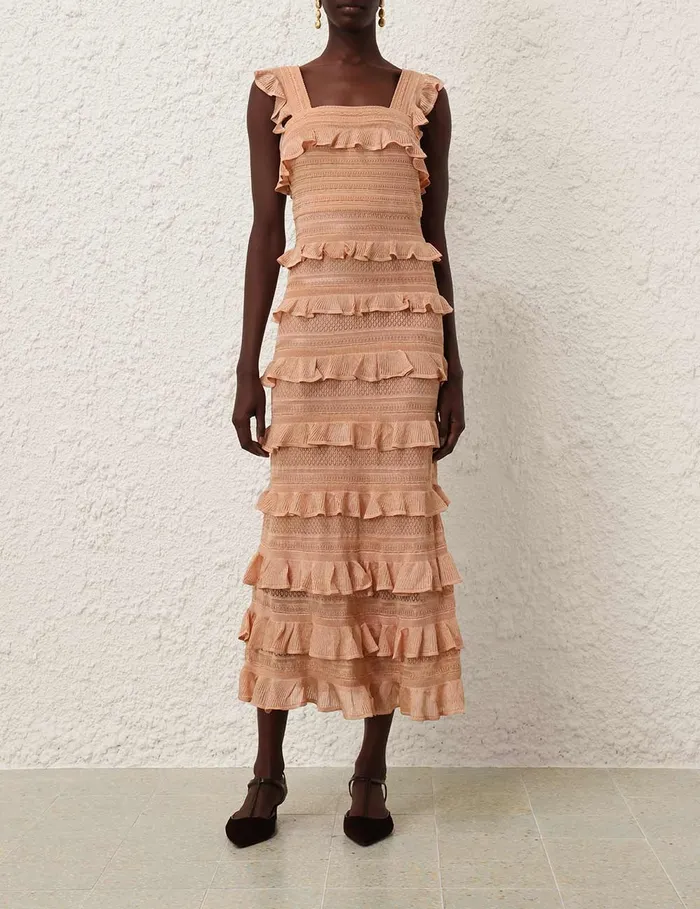 Women Zimmermann Clothing Illustration Frilled Dress Champagne