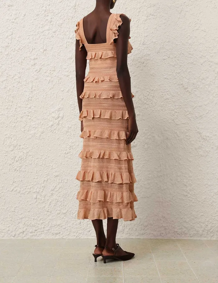 Women Zimmermann Clothing Illustration Frilled Dress Champagne