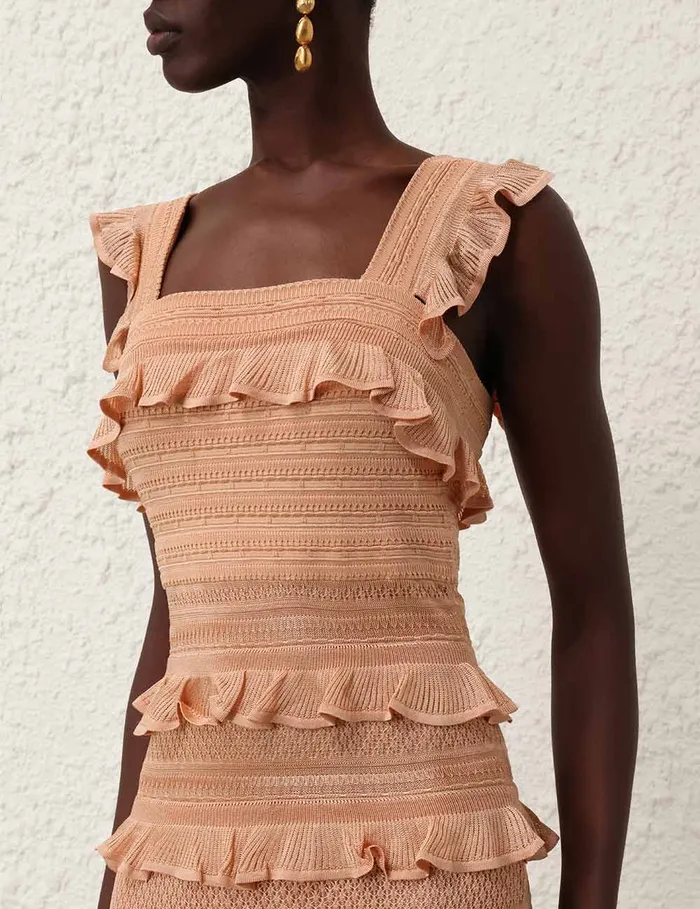 Women Zimmermann Clothing Illustration Frilled Dress Champagne