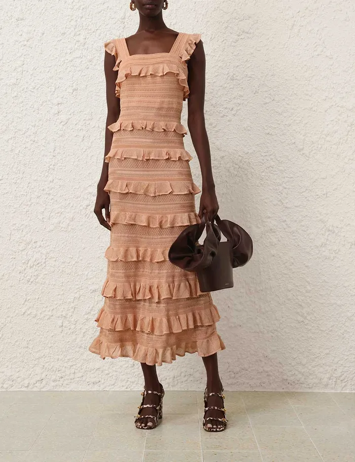 Women Zimmermann Clothing Illustration Frilled Dress Champagne