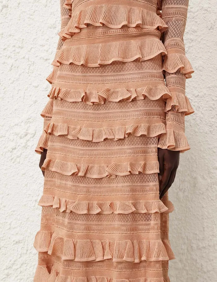 Women Zimmermann Clothing Illustration Frilled Skirt Champagne