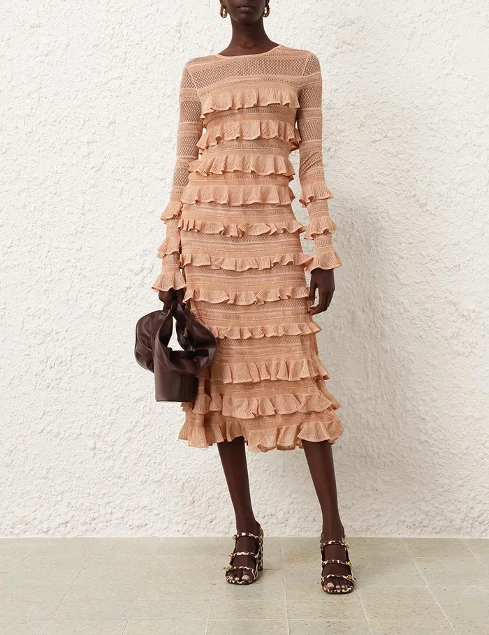 Women Zimmermann Clothing Illustration Frilled Skirt Champagne