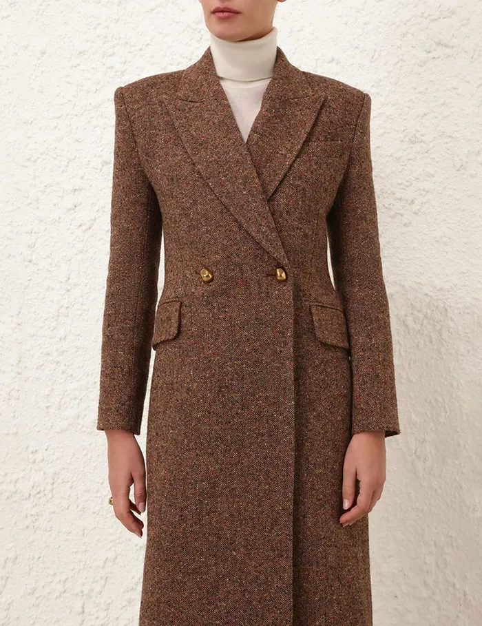 Women Zimmermann Clothing Illustration Hourglass Coat Brown Multi