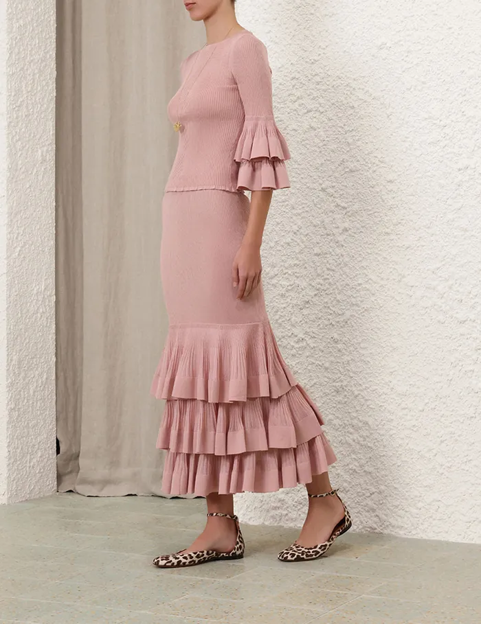 Women Zimmermann Clothing Illustration Tiered Ruffle Top Pink