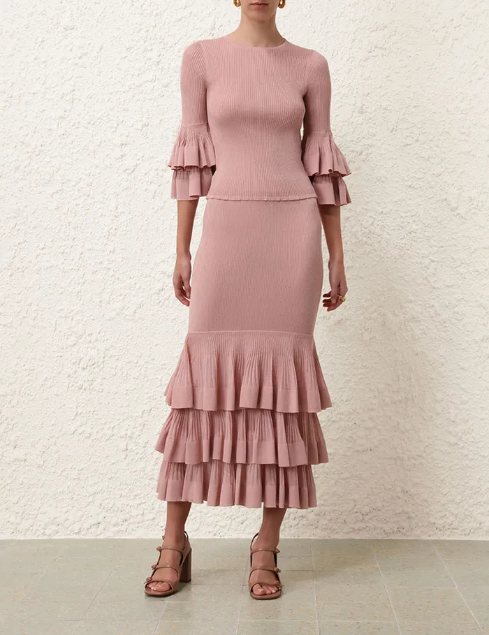 Women Zimmermann Clothing Illustration Tiered Ruffle Top Pink