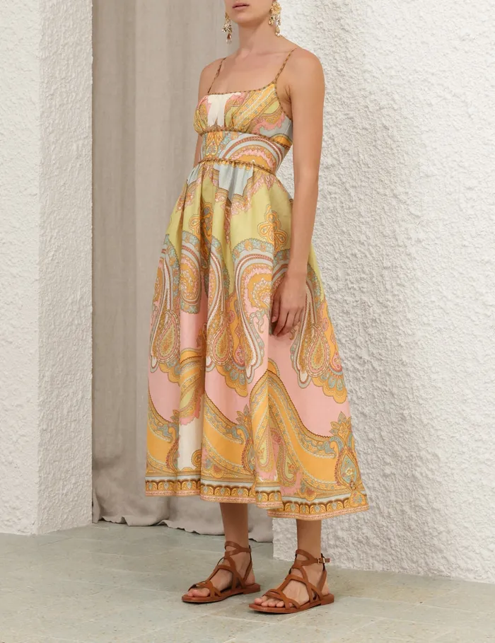 Women Zimmermann Clothing Maxine Picnic Midi Dress Gold Paisley