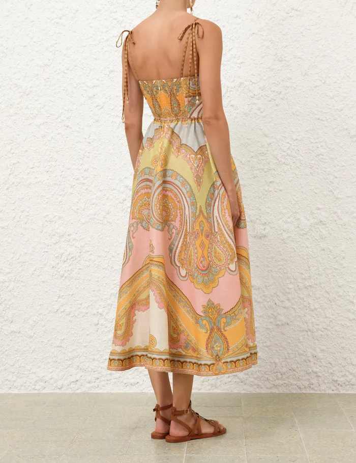 Women Zimmermann Clothing Maxine Picnic Midi Dress Gold Paisley